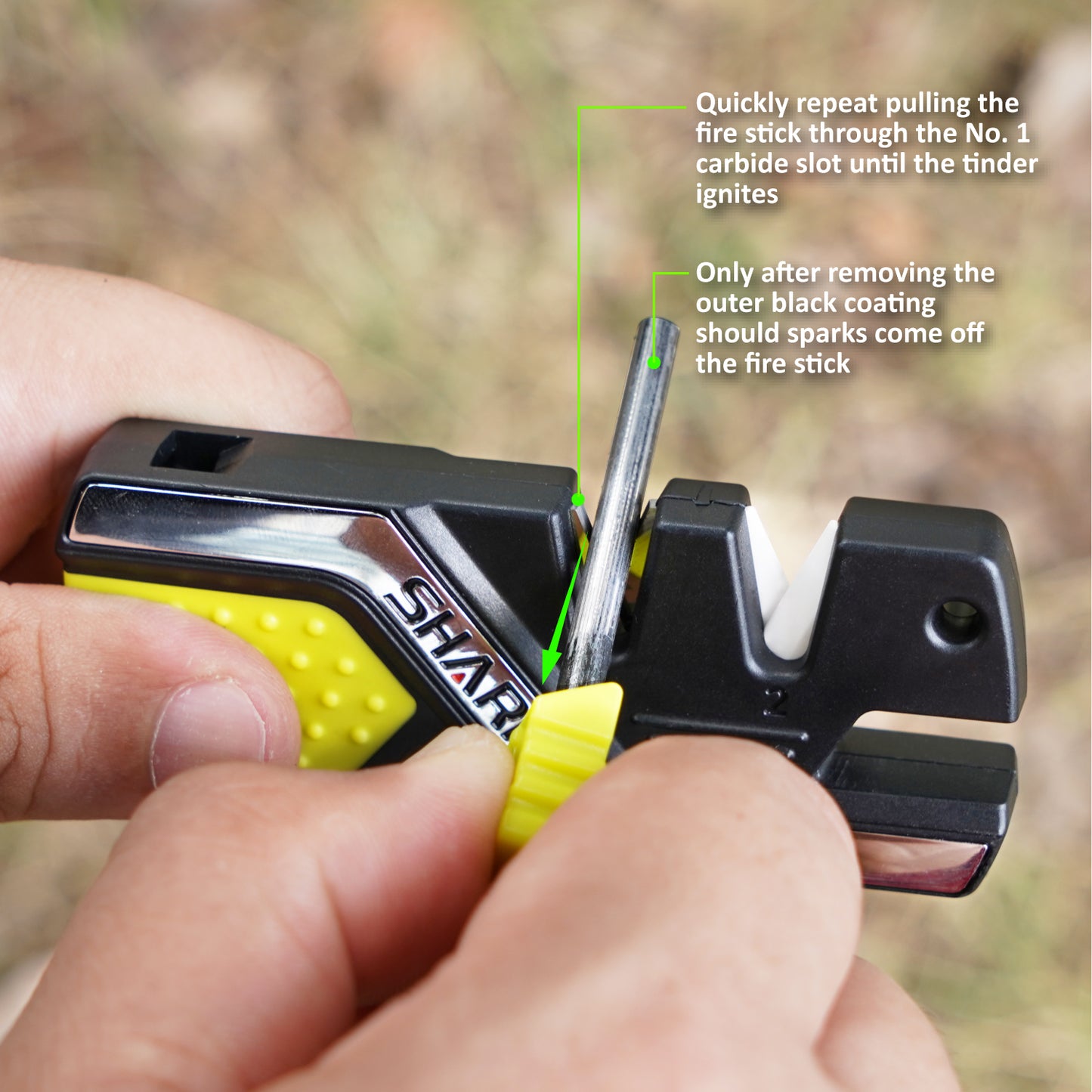 101N-G 6-In-1 Knife Sharpener & Survival Tool - Green, with Two Ferro Rods