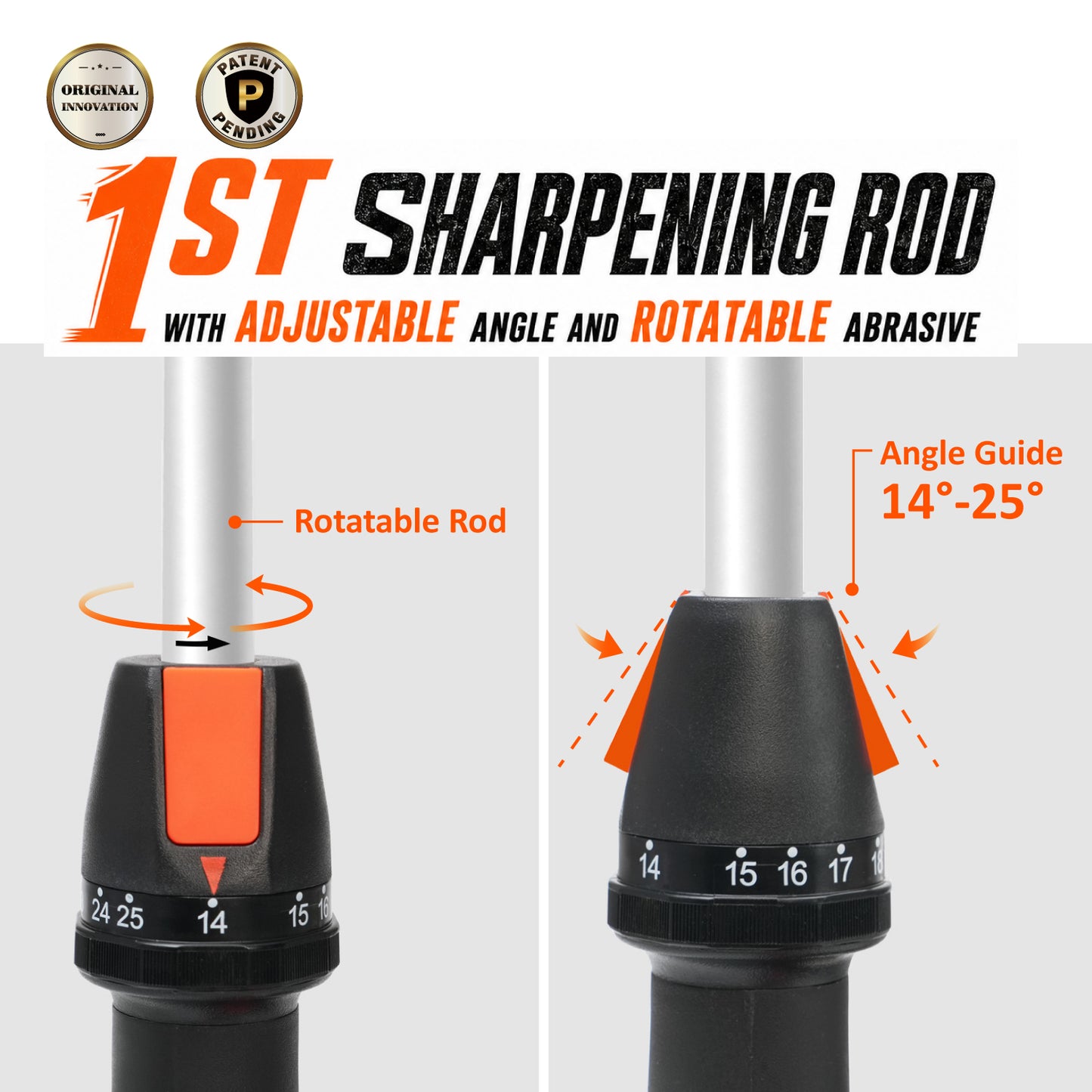 111H 12'' RODALL Ceramic Sharpening Rod, Angle Adjustable