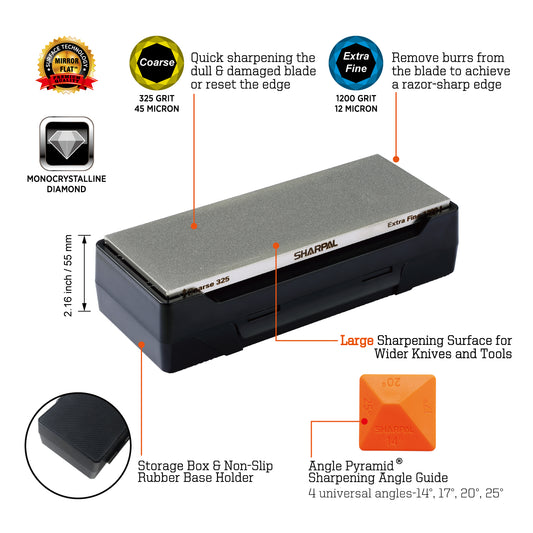 162N Dual-Grit Diamond Whetstone with Storage Base 8'' x 3'' / 203 x 76 mm Coarse / Extra Fine