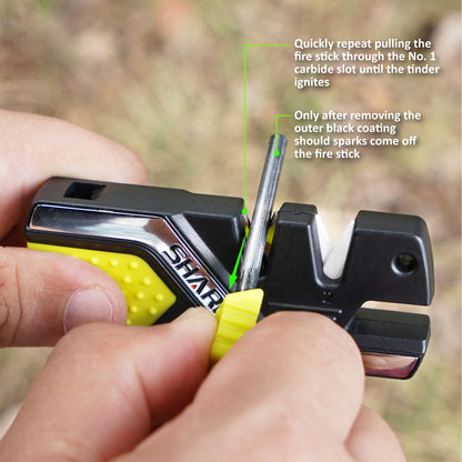 101N-G 6-In-1 Knife Sharpener & Survival Tool - Green, with Two Ferro Rods