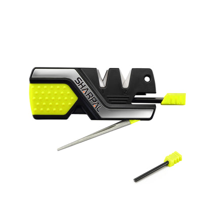 101N-G 6-In-1 Knife Sharpener & Survival Tool - Green, with Two Ferro Rods
