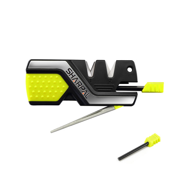 101N-G 6-In-1 Knife Sharpener & Survival Tool - Green, with Two Ferro Rods