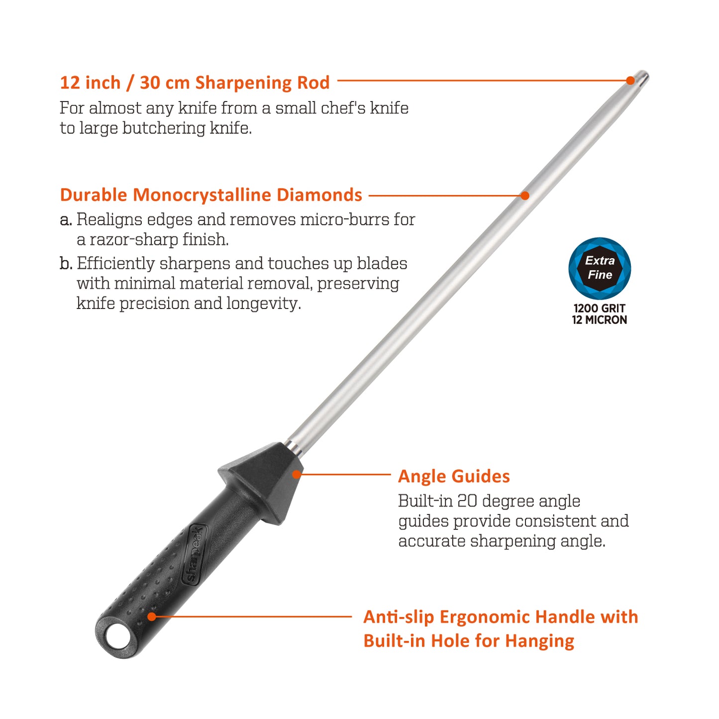 110R 12 in. / 300 mm Diamond Sharpening Rod, Extra-Fine 1200 Grit