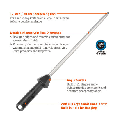 110R 12 in. / 300 mm Diamond Sharpening Rod, Extra-Fine 1200 Grit