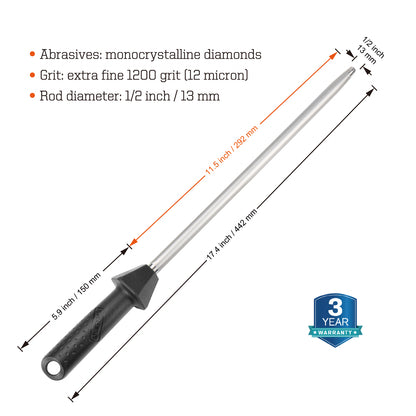 110R 12 in. / 300 mm Diamond Sharpening Rod, Extra-Fine 1200 Grit