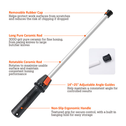 111H 12'' RODALL Ceramic Sharpening Rod, Angle Adjustable