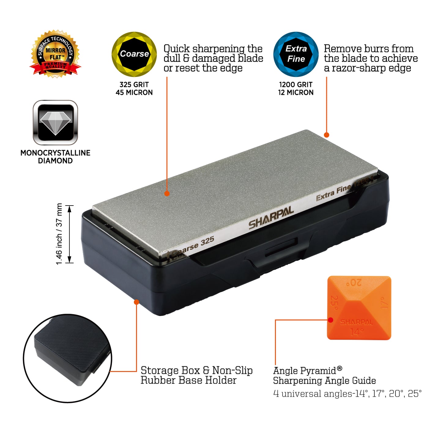 156N Dual-Grit Diamond Whetstone with Storage Base 6'' x 2.5'' / 152 x 63 mm Coarse / Extra Fine