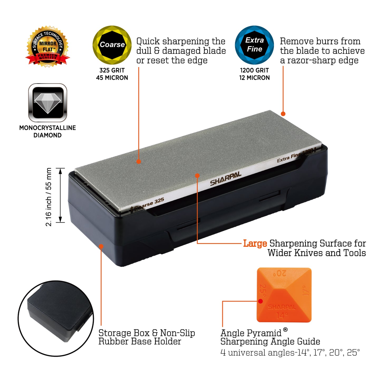 162N Dual-Grit Diamond Whetstone with Storage Base 8'' x 3'' / 203 x 76 mm Coarse / Extra Fine