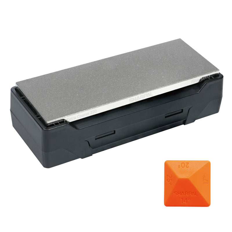 163N Dual-Grit Diamond Sharpening Stone with Storage Base, 8'' x 3'' / 203 x 76 mm, Extra Coarse 220 grit & Fine 600 grit
