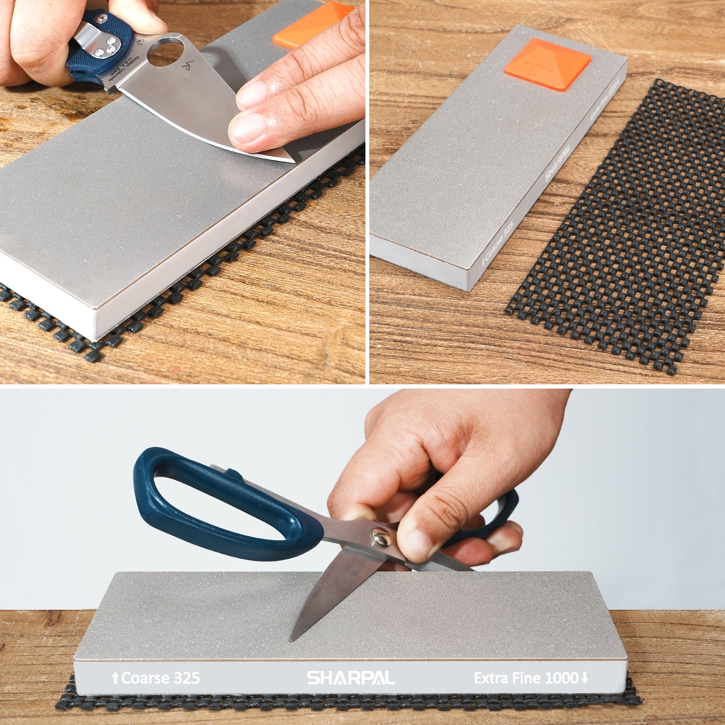 168H 8'' x 3'' Dual-Grit Diamond Sharpening Stone with Angle Guide (without storage case) Coarse 325 grit & Extra Fine 1000 grit