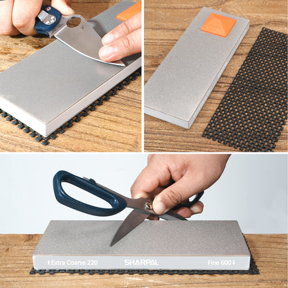 169H 8'' x 3'' Dual-Grit Diamond Sharpening Stone with Angle Guide (without storage case) Extra Coarse 220 grit & Fine 600 grit