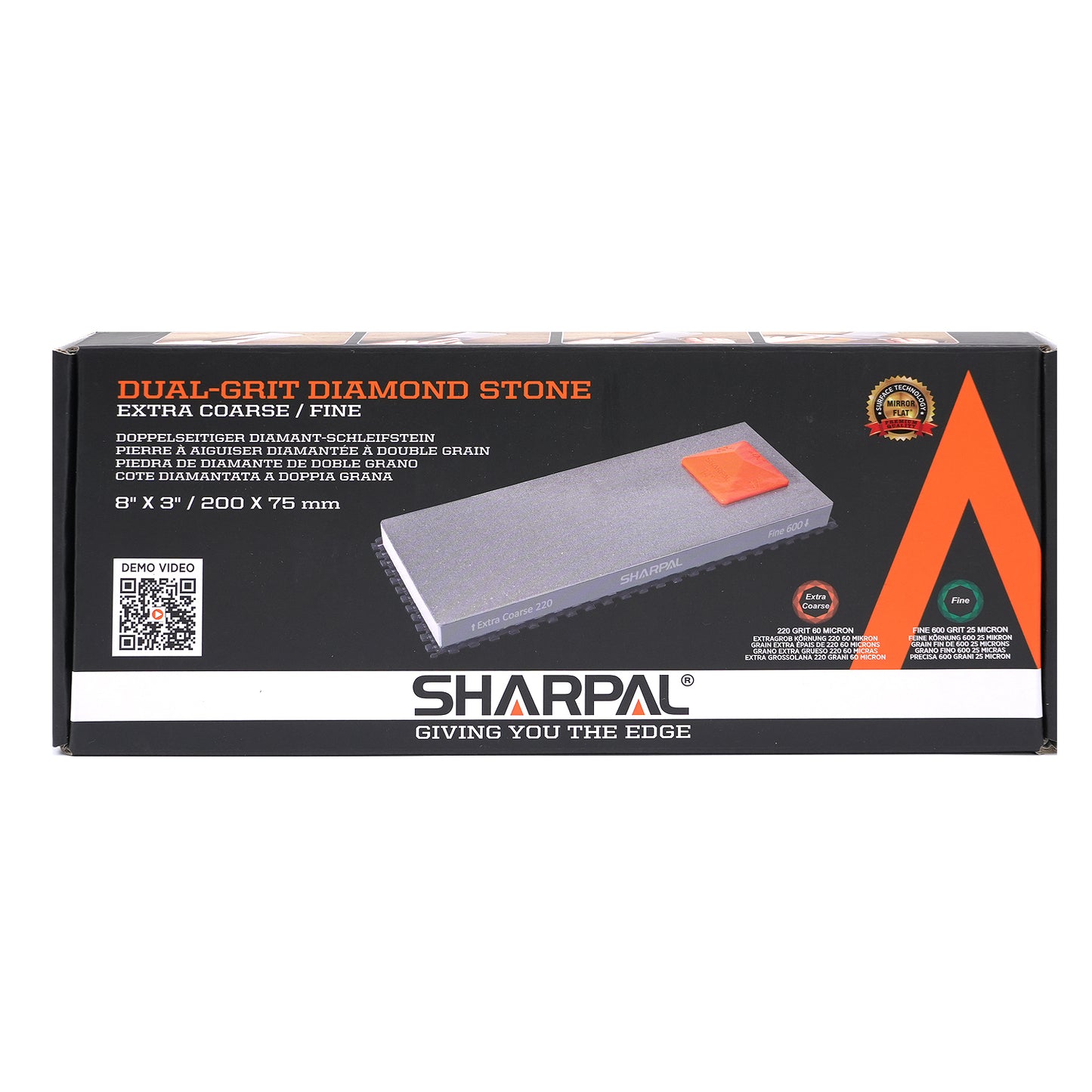 169H 8'' x 3'' Dual-Grit Diamond Sharpening Stone with Angle Guide (without storage case) Extra Coarse 220 grit & Fine 600 grit
