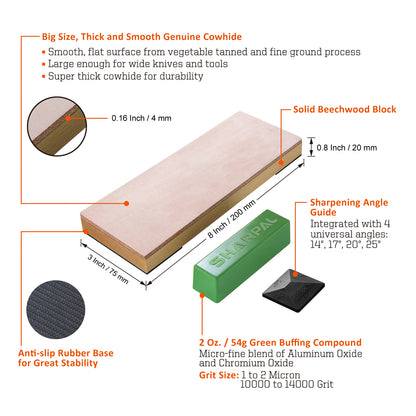 204N Leather Honing Strop with Compound 8’’ x 3’’ / 200 x 75mm