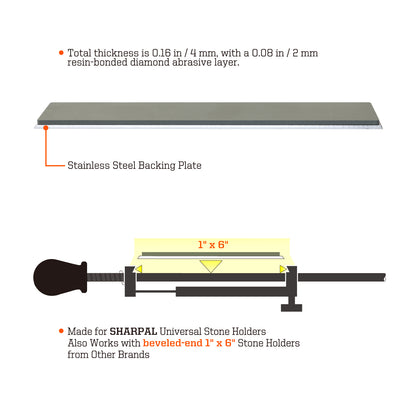 Resin Bonded Diamond Sharpening Plate 3000 Grit, 1" x 6" / 25 x 150 mm
