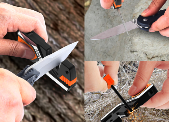 SHARPAL 101N 6-In-1 Pocket Knife Sharpener & Survival Tool, with Fire  Starter Ferro Rod, Whistle & Diamond Sharpening Rod, Quickly Repair,  Restore and